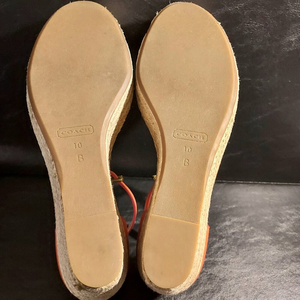 Coach Sandals Size 10 Glinda Espadrille Wedge Ankle Strap Platform Pump Heel Tan - Picture 13 of 13